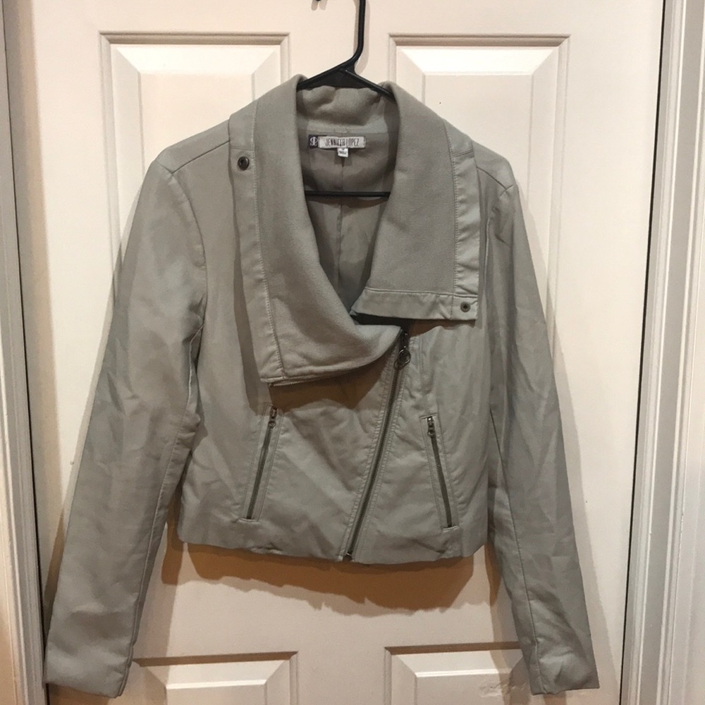 JENNIFER LOPEZ  GRAY KNIT /FAUX LEATHER  JACKET